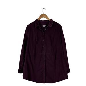 J. Jill Womens Maroon Corduroy Button Top Size XL Long Sleeves Casual Western